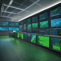 data center operations room with monitors showing AI agent monitoring dashboards